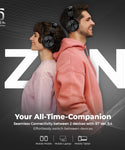 ZON ZH3 Wireless Bluetooth Over-The-Ear Headphone for Hi-Fidelity Music | with Mic | 50Hrs Battery | 50mm Driver | 2-Device connectivity | 3.5mm Aux Connect with mic | Black