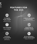 ZON ZH3 Wireless Bluetooth Over-The-Ear Headphone for Hi-Fidelity Music | with Mic | 50Hrs Battery | 50mm Driver | 2-Device connectivity | 3.5mm Aux Connect with mic | Black
