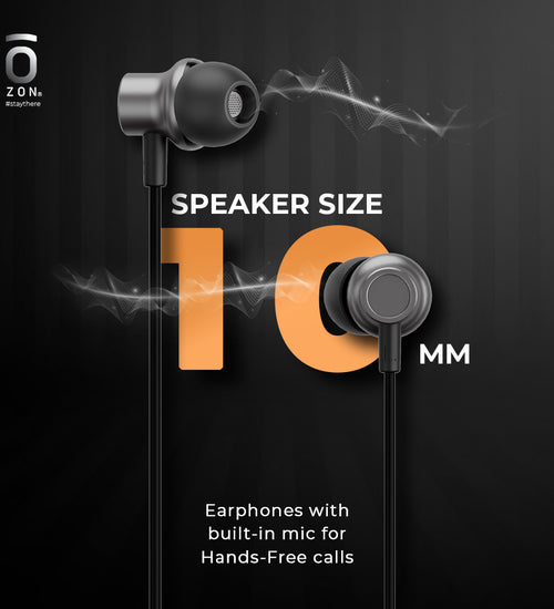 ZON ZW1 Premium in-ear wired headphones with Rich Bass | Hi-fidelity sound | Hands-free calling | Tangle-free cord | Black